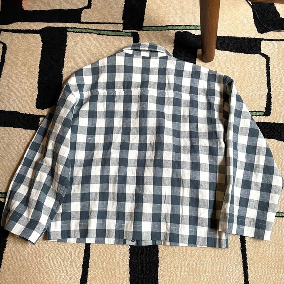 WORN TWICE Cawley Studio Blue Gingham Linen Shirt Jacket Size S - Picture 2 of 4